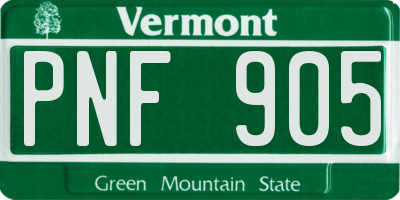 VT license plate PNF905
