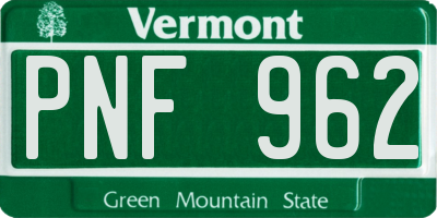 VT license plate PNF962