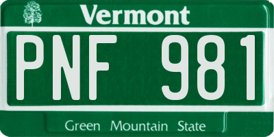 VT license plate PNF981