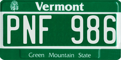 VT license plate PNF986
