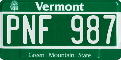 VT license plate PNF987