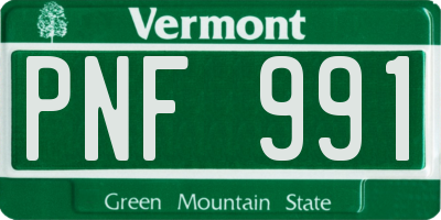 VT license plate PNF991