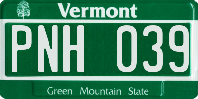VT license plate PNH039