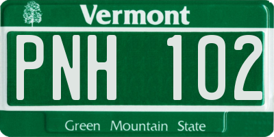 VT license plate PNH102