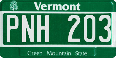 VT license plate PNH203