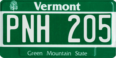 VT license plate PNH205