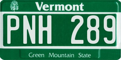 VT license plate PNH289