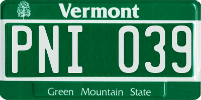 VT license plate PNI039