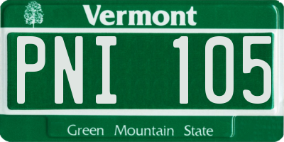 VT license plate PNI105