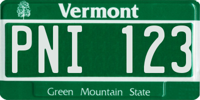 VT license plate PNI123