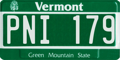 VT license plate PNI179