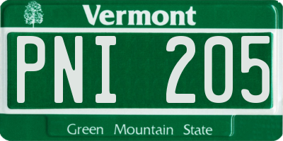VT license plate PNI205
