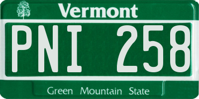 VT license plate PNI258