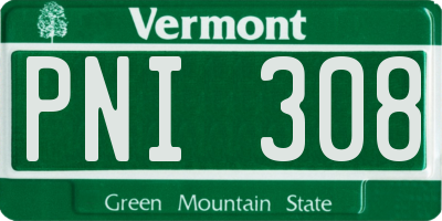 VT license plate PNI308
