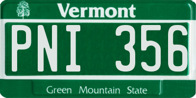 VT license plate PNI356