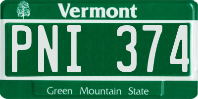 VT license plate PNI374