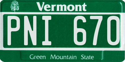 VT license plate PNI670