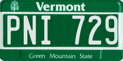 VT license plate PNI729