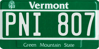VT license plate PNI807