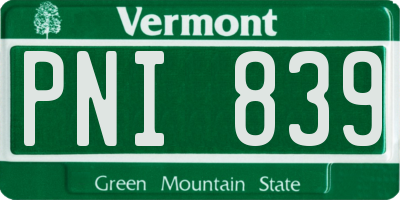 VT license plate PNI839