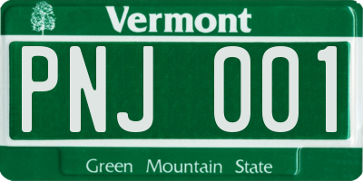 VT license plate PNJ001