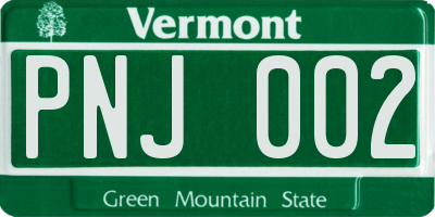 VT license plate PNJ002