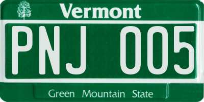 VT license plate PNJ005