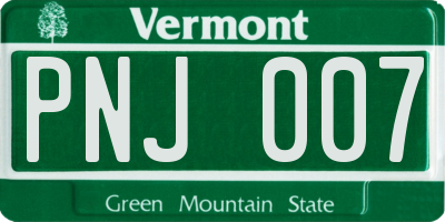 VT license plate PNJ007