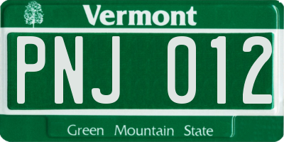 VT license plate PNJ012