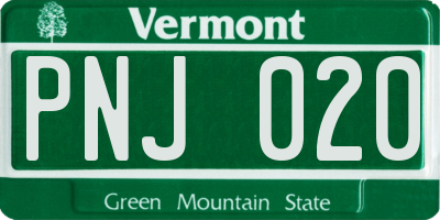 VT license plate PNJ020