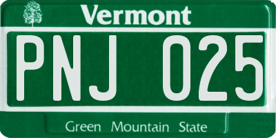 VT license plate PNJ025