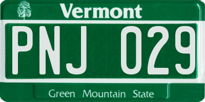 VT license plate PNJ029