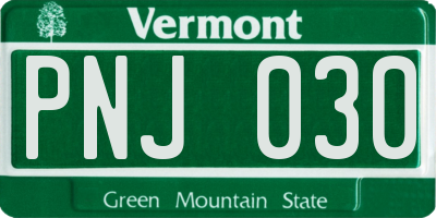 VT license plate PNJ030