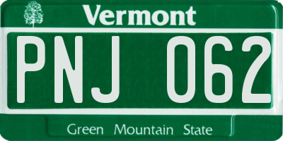 VT license plate PNJ062