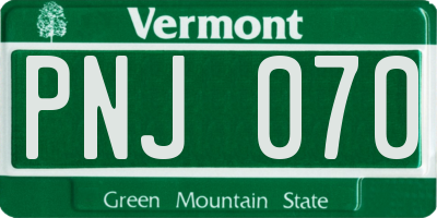 VT license plate PNJ070