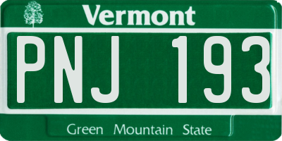 VT license plate PNJ193