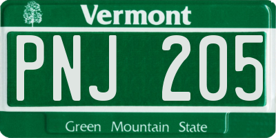 VT license plate PNJ205