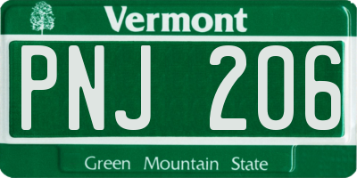 VT license plate PNJ206