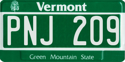 VT license plate PNJ209
