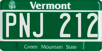 VT license plate PNJ212
