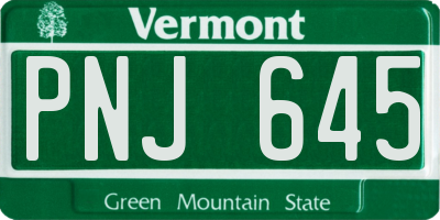 VT license plate PNJ645