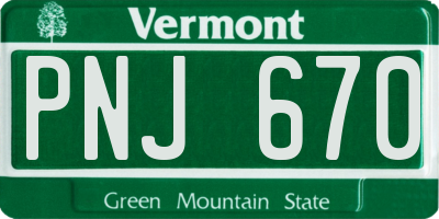 VT license plate PNJ670