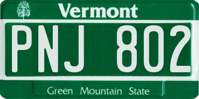 VT license plate PNJ802