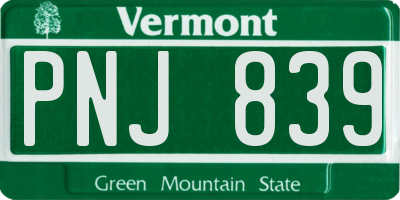 VT license plate PNJ839