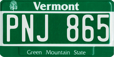 VT license plate PNJ865