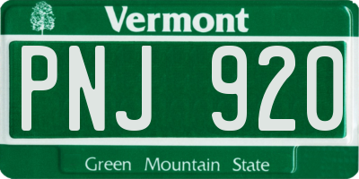 VT license plate PNJ920