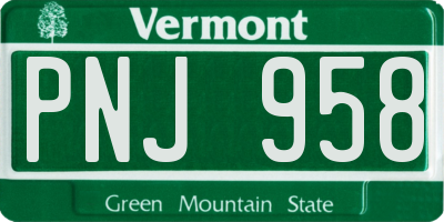 VT license plate PNJ958