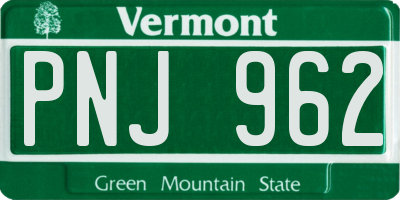 VT license plate PNJ962