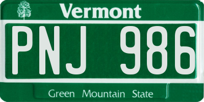 VT license plate PNJ986