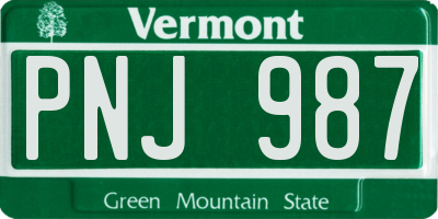 VT license plate PNJ987